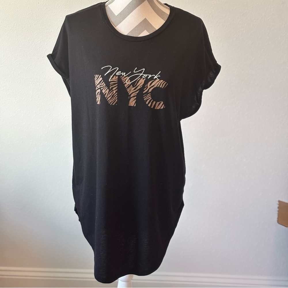 WOmens Papaya New York NYC Graphic Tee Dress Women’s Medium Black - Picture 2 of 6